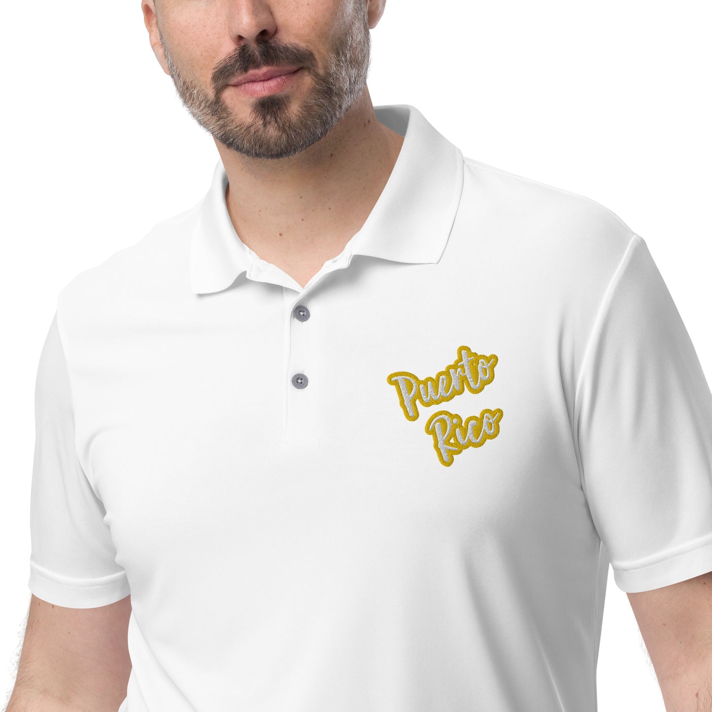 adidas performance polo shirt - Puerto Rico White Text, Yellow Color Outline