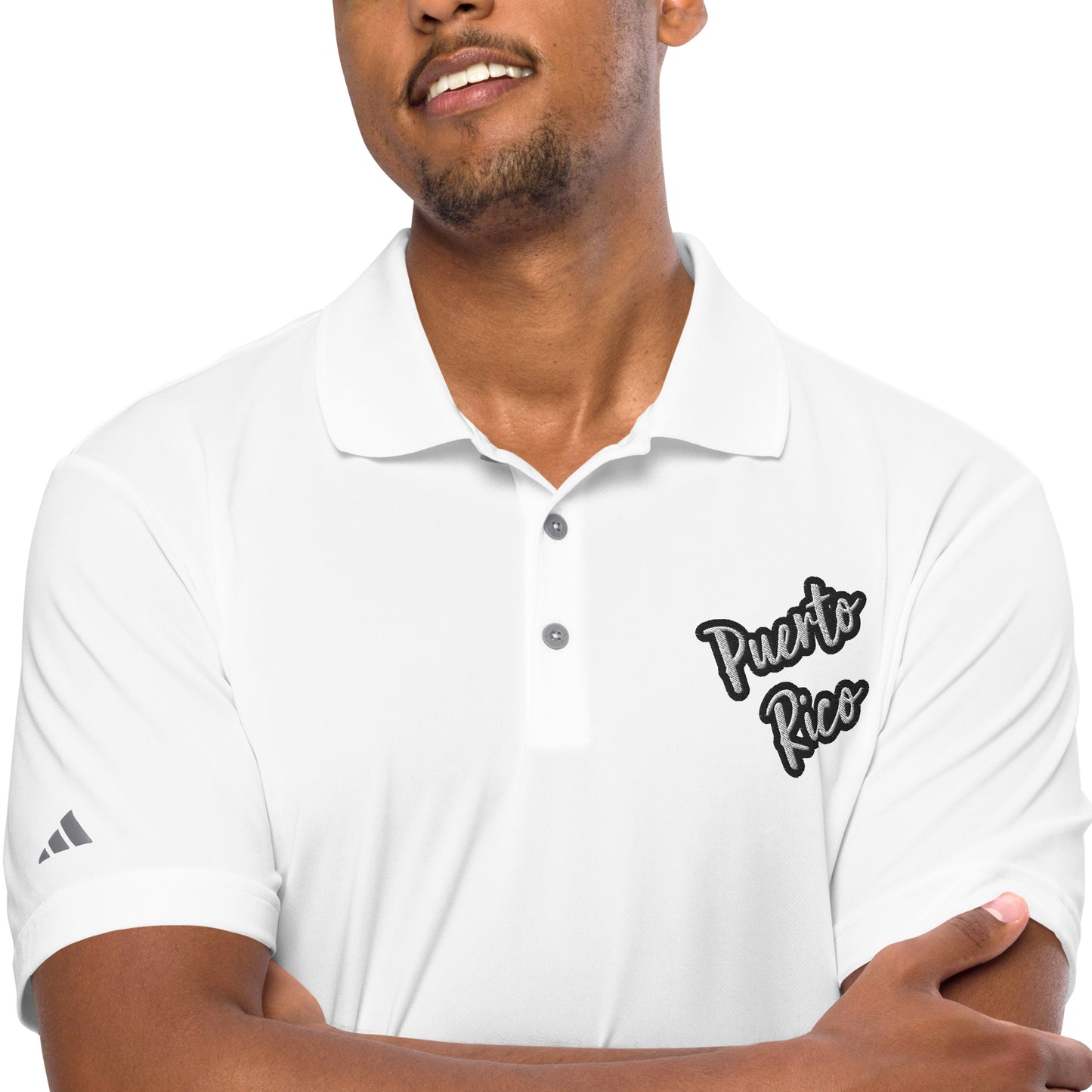 adidas performance polo shirt - Puerto Rico White Text, Black Color Outline