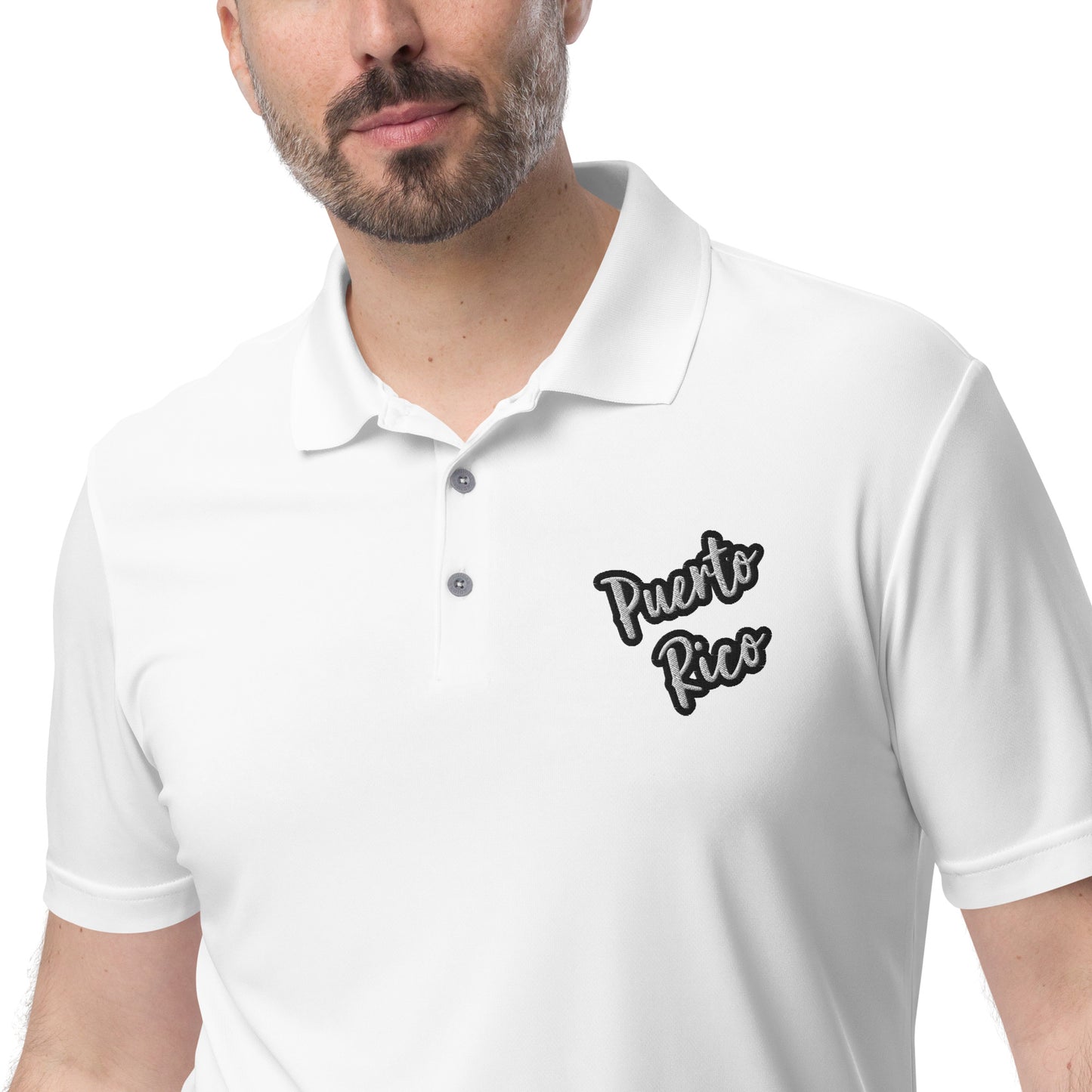 adidas performance polo shirt - Puerto Rico White Text, Black Color Outline