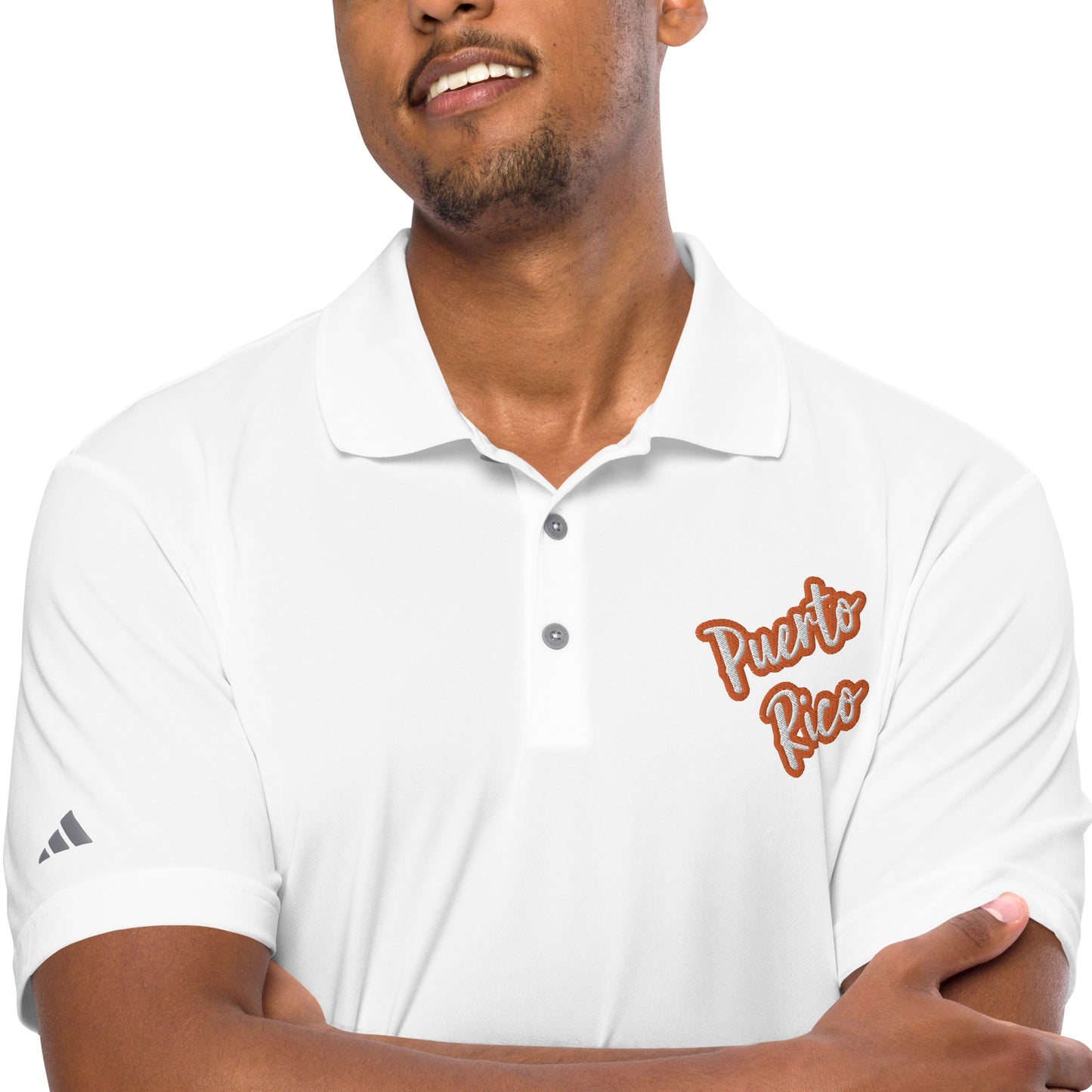 adidas performance polo shirt - Puerto Rico White Text, Orange Color Outline