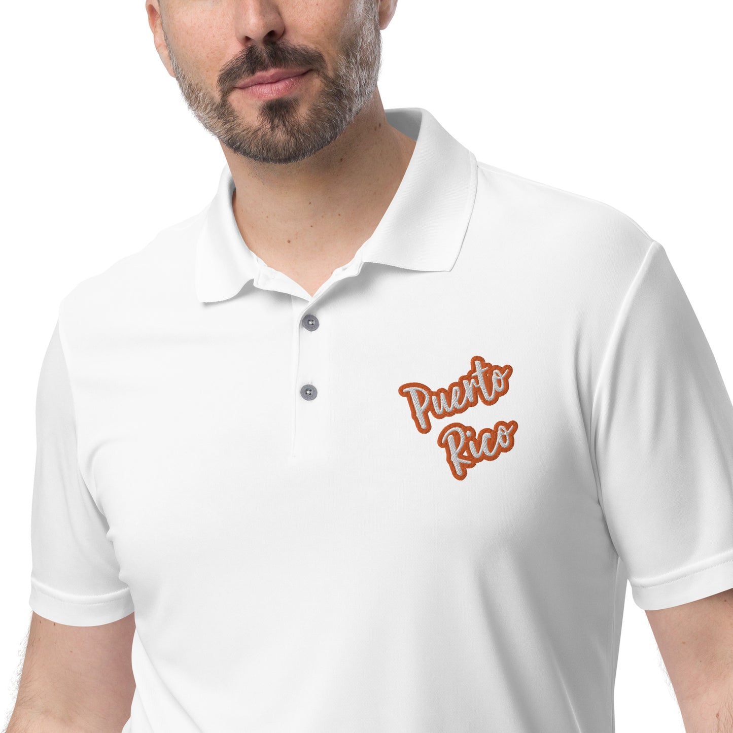 adidas performance polo shirt - Puerto Rico White Text, Orange Color Outline