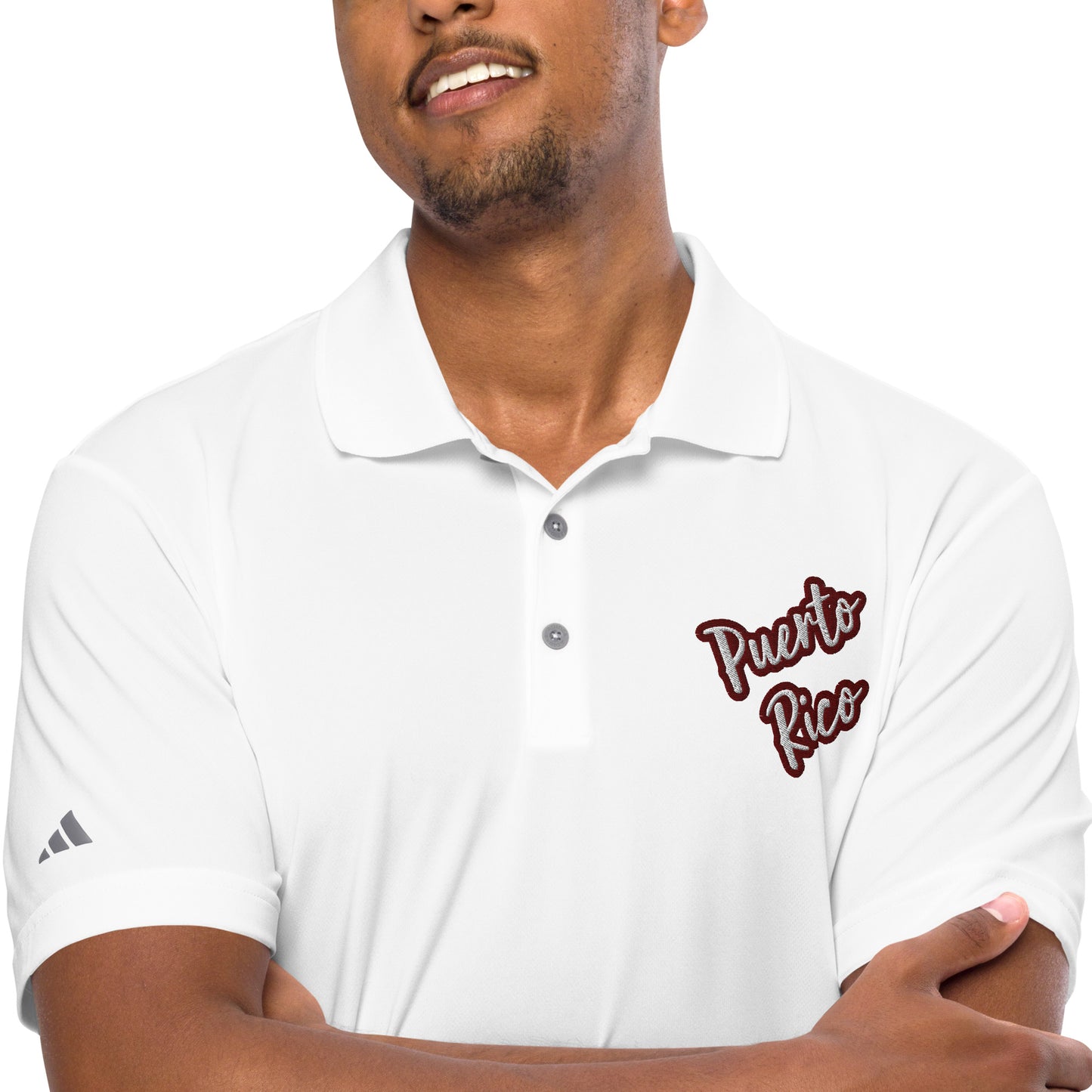 adidas performance polo shirt - Puerto Rico White Text, Maroon Color Outline