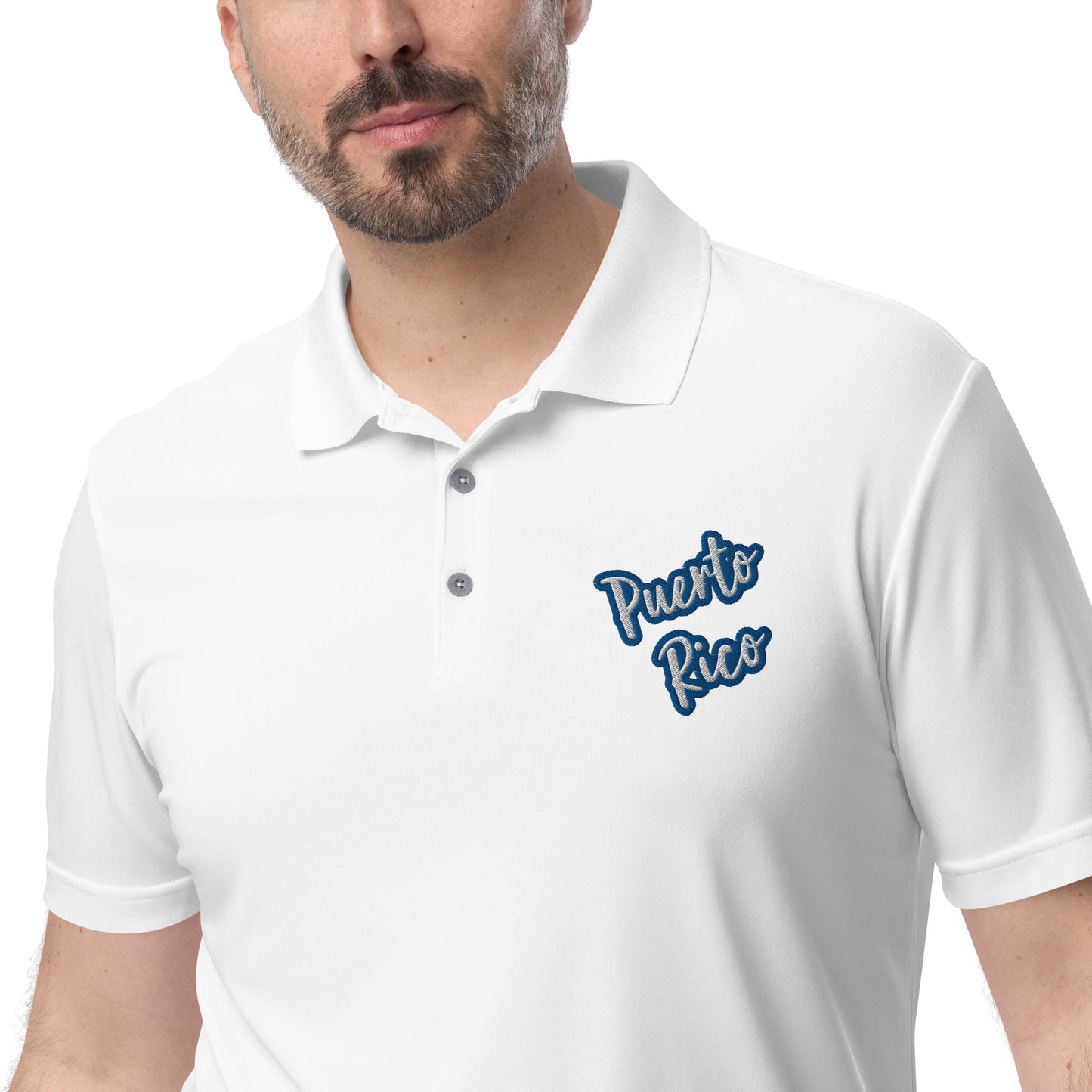 adidas performance polo shirt - Puerto Rico White Text, Royal Blue Color Outline