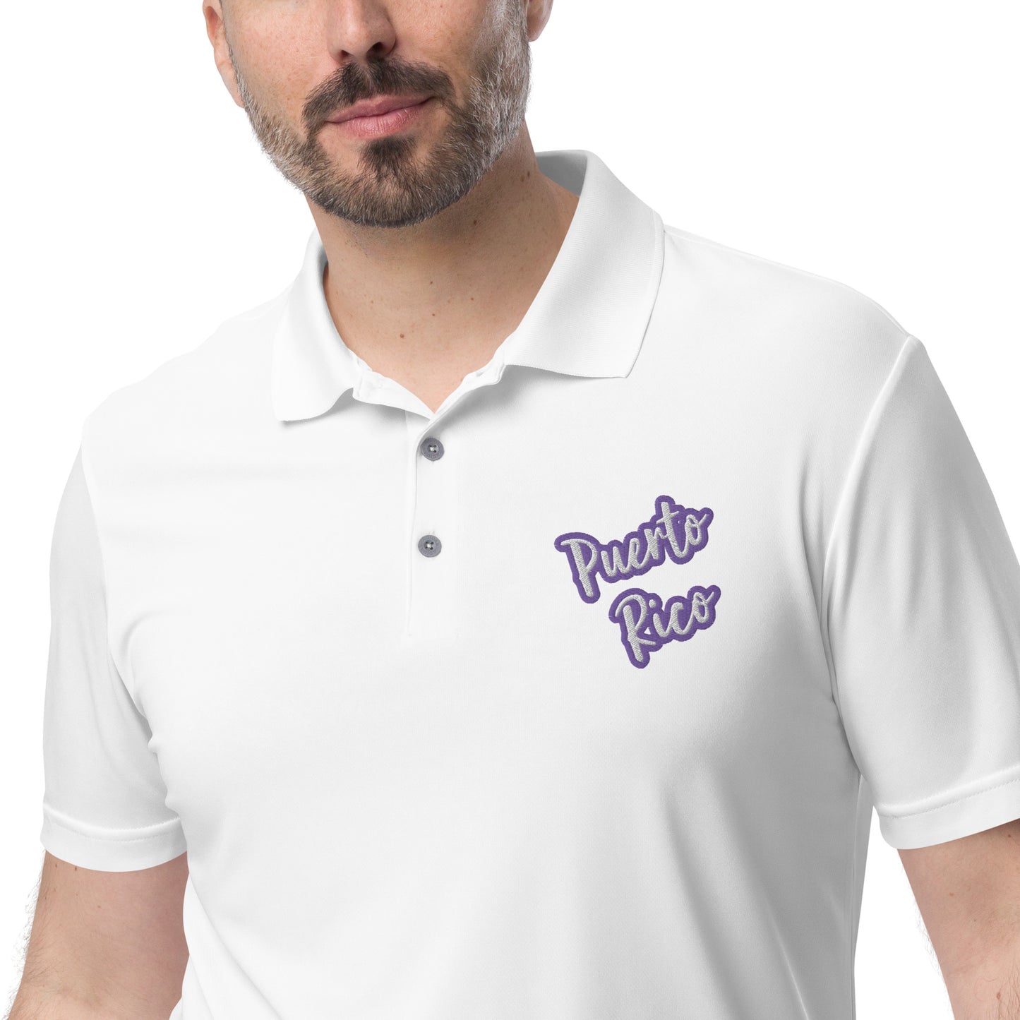 adidas performance polo shirt - Puerto Rico White Text, Purple Color Outline