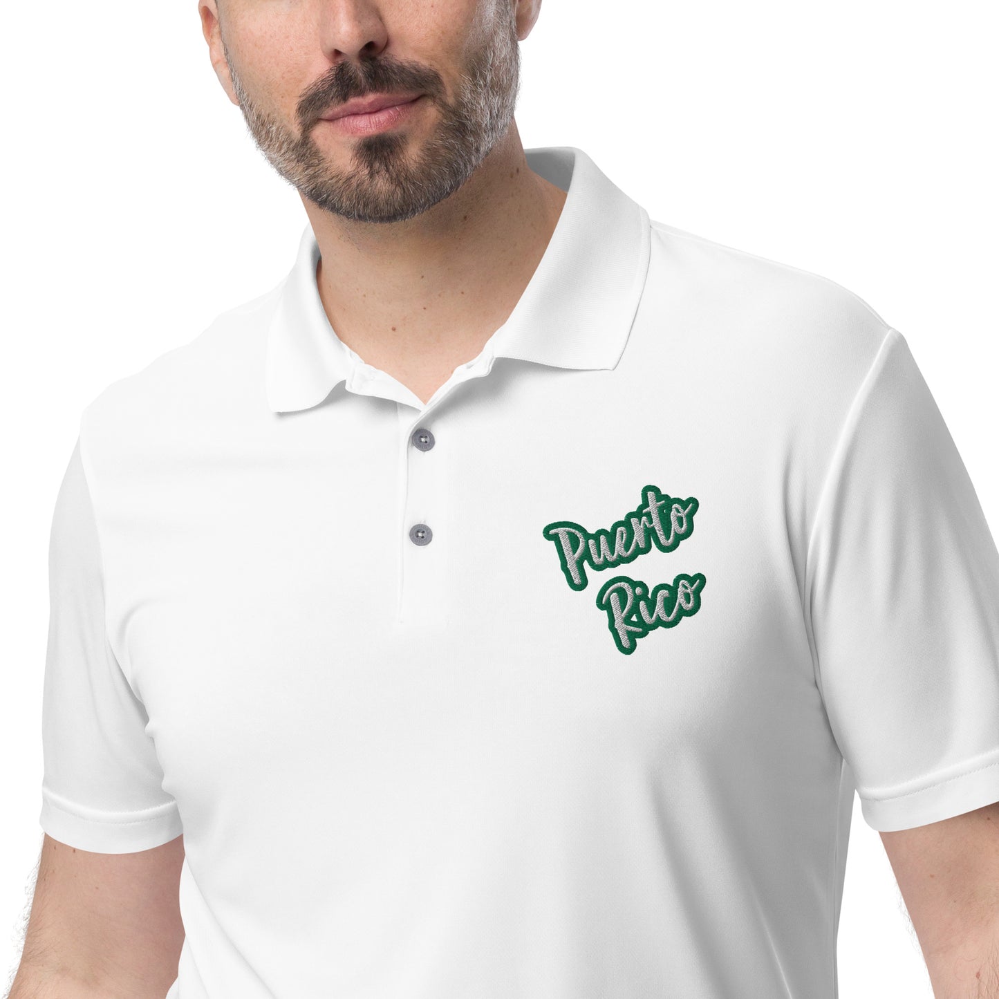 adidas performance polo shirt - Puerto Rico White Text, Kelly Green Color Outline