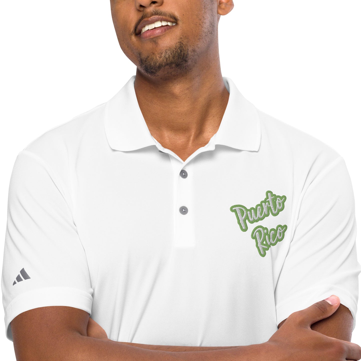 adidas performance polo shirt - Puerto Rico White Text, Kiwi Color Outline