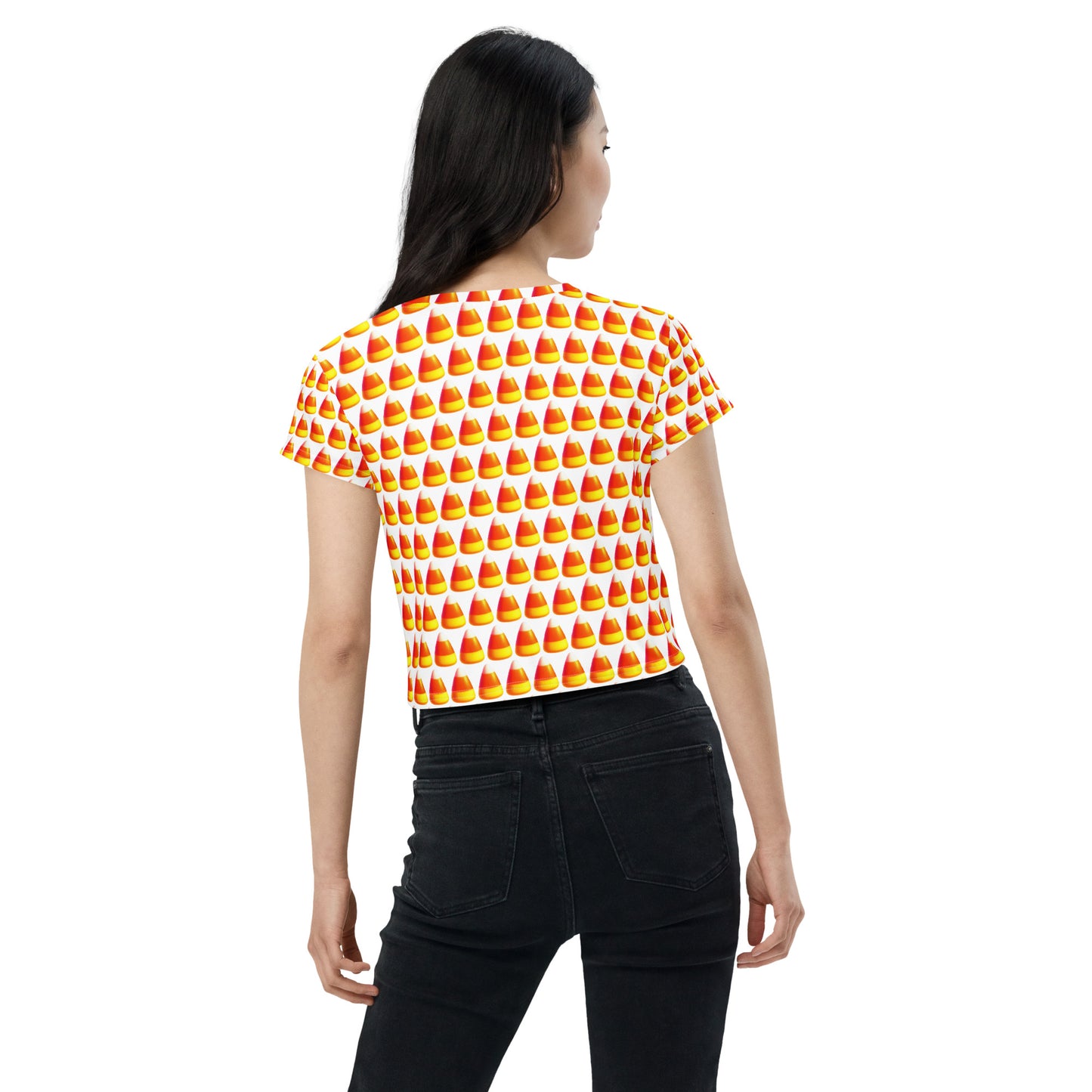 Festive Crop Shirt - Candy Corn & Jack-o-lantern Design, Spooky Crop Top featuring Candy Corn & Jack-o-lantern