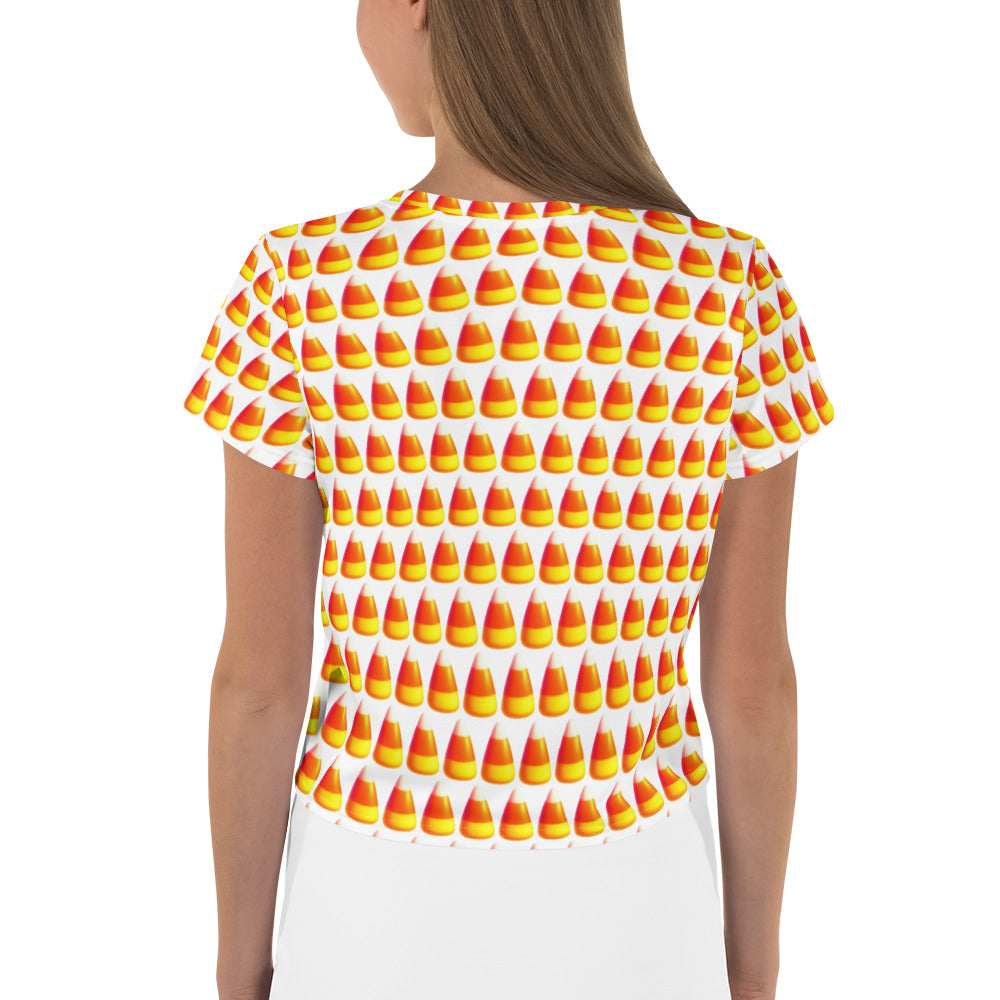 Festive Crop Shirt - Candy Corn & Jack-o-lantern Design, Spooky Crop Top featuring Candy Corn & Jack-o-lantern