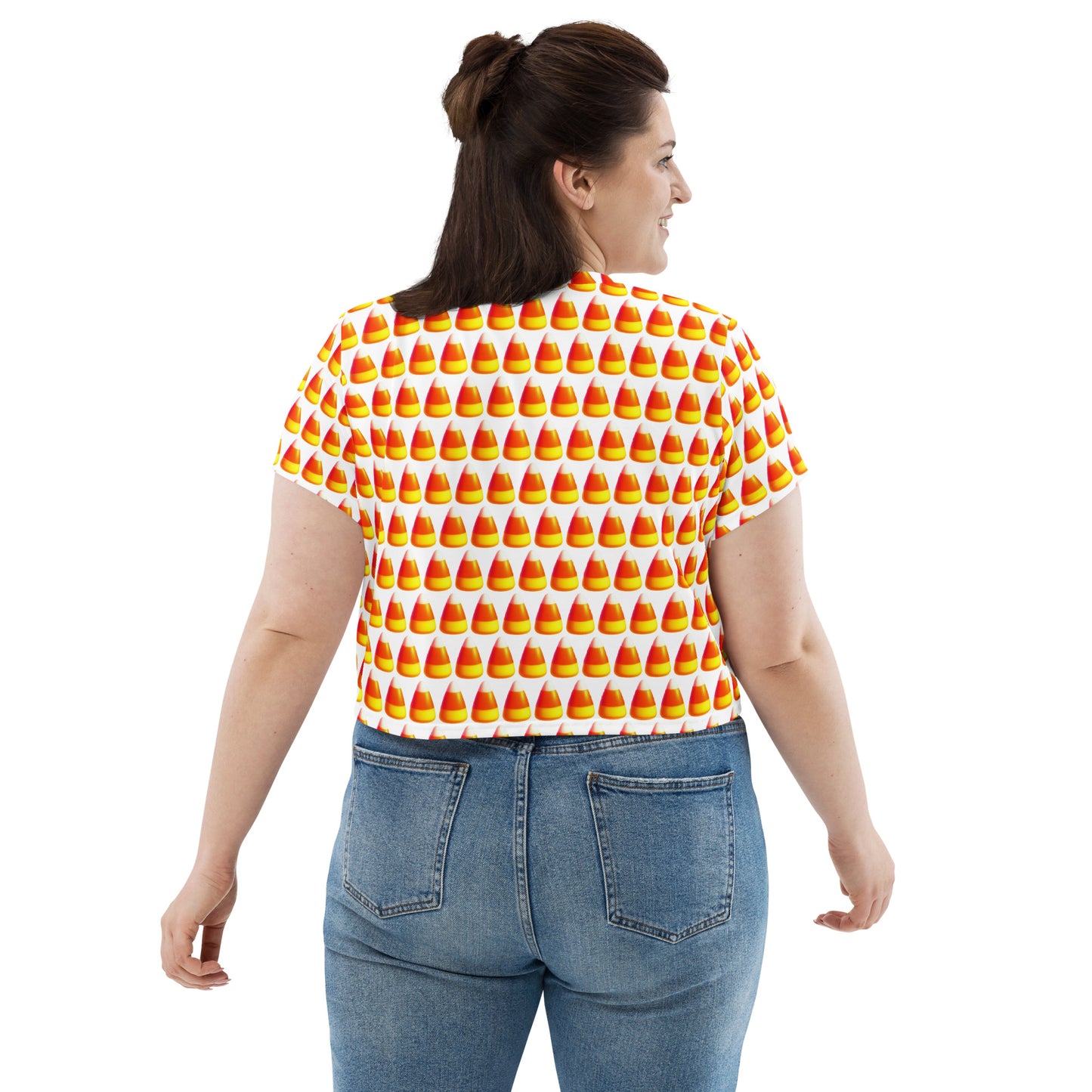 Festive Crop Shirt - Candy Corn & Jack-o-lantern Design, Spooky Crop Top featuring Candy Corn & Jack-o-lantern