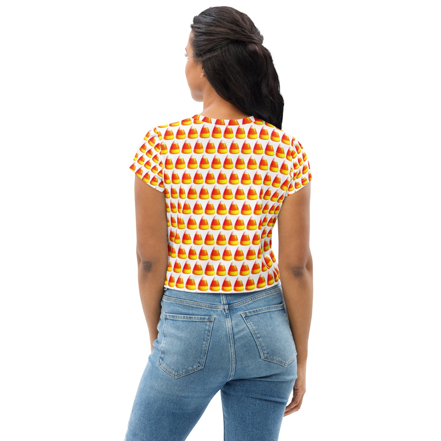 Festive Crop Shirt - Candy Corn & Jack-o-lantern Design, Spooky Crop Top featuring Candy Corn & Jack-o-lantern