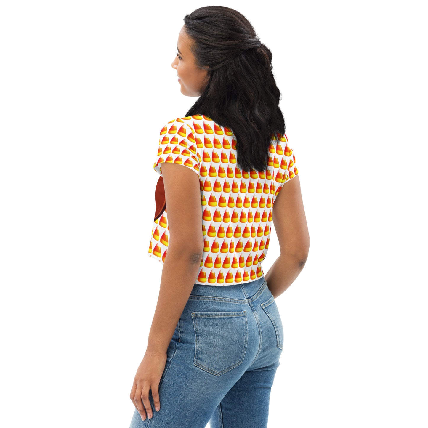 Festive Crop Shirt - Candy Corn & Jack-o-lantern Design, Spooky Crop Top featuring Candy Corn & Jack-o-lantern