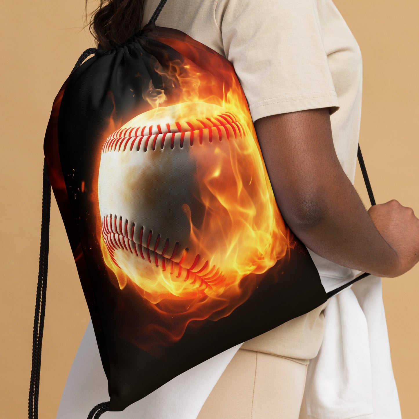 Drawstring bag - Flaming baseball