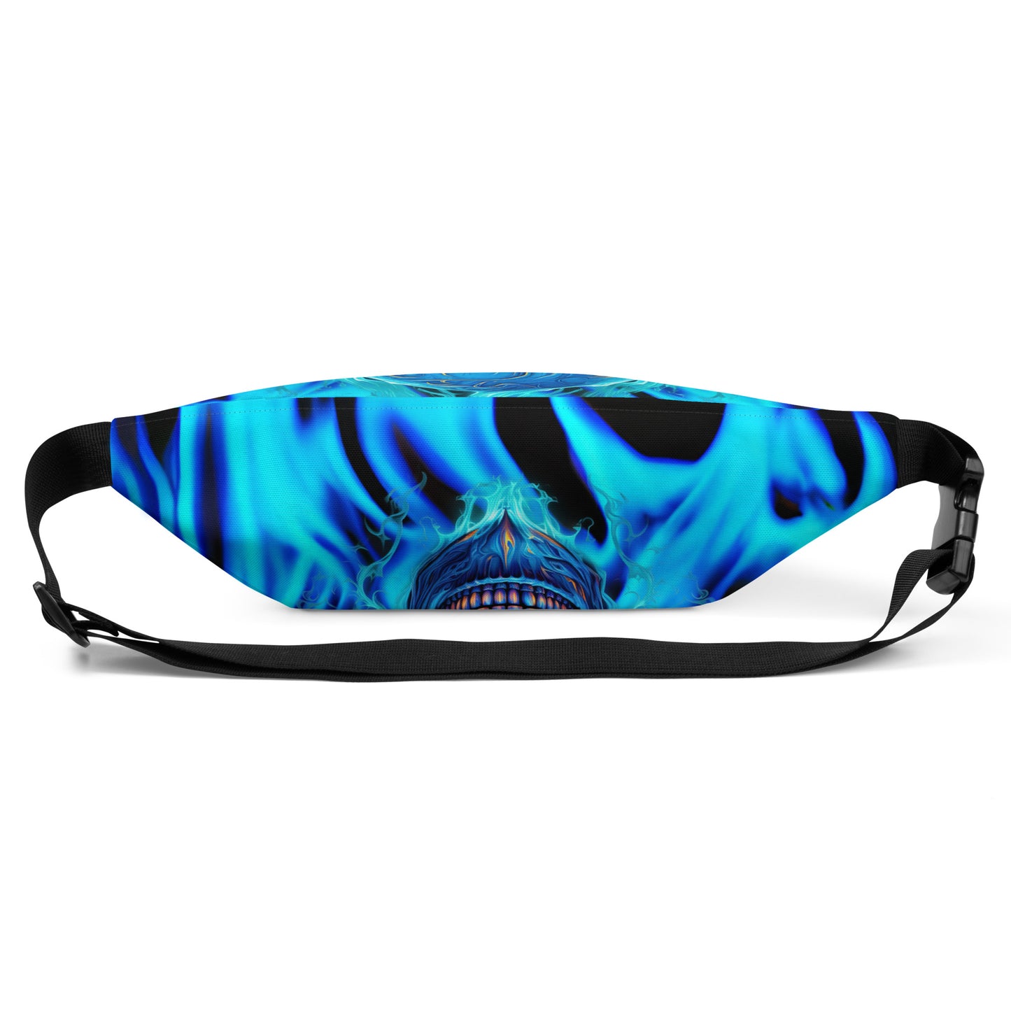 Fanny Pack – Blue Skull with Blue Flame background