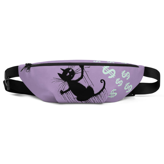 Fanny Pack - Mischievous Black Cat with Dollar Signs Falling Out