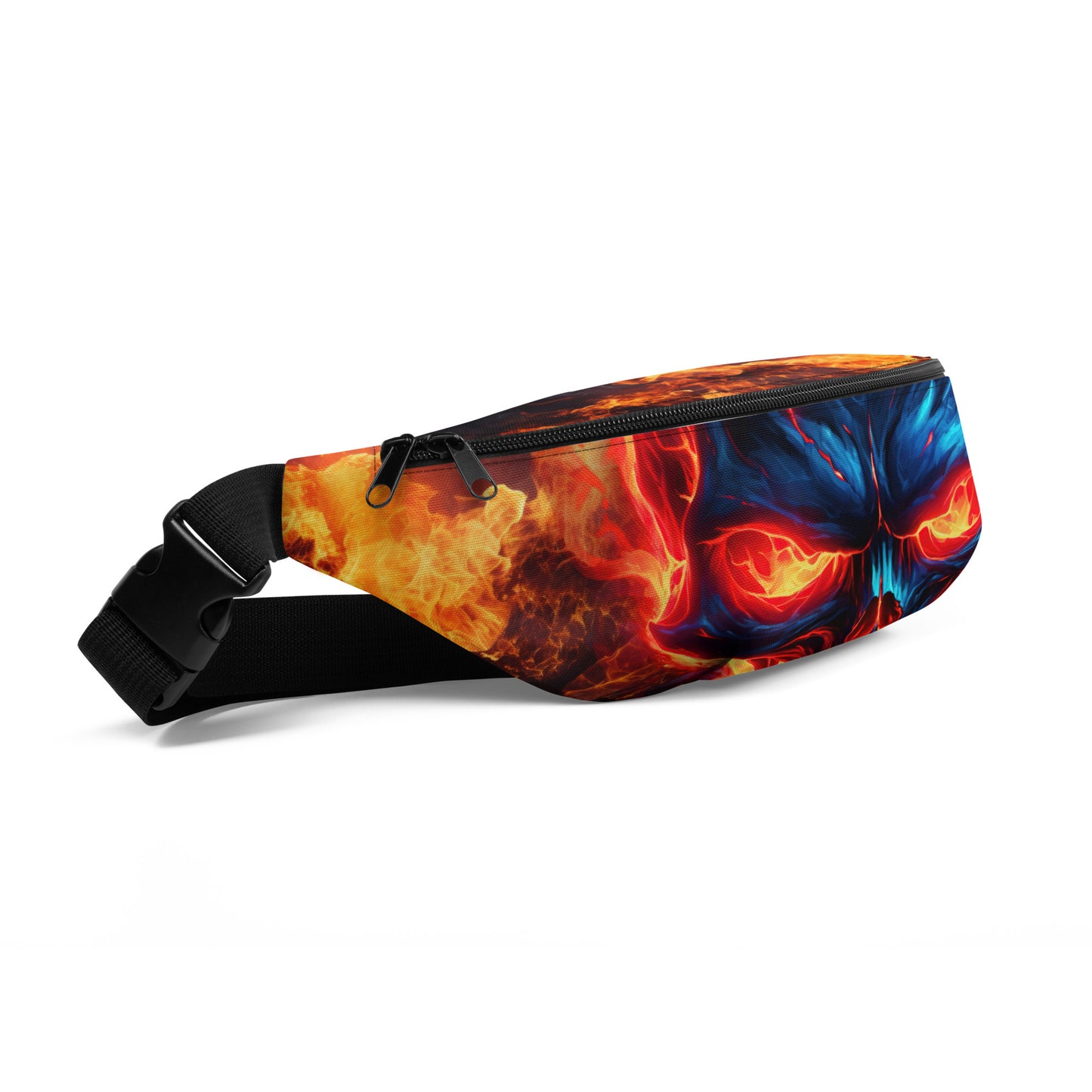 Fanny Pack – Blue Skull with Red Flame background