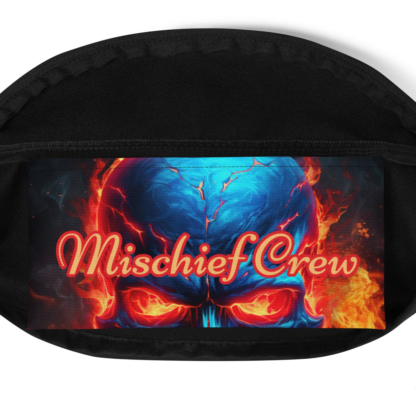 Fanny Pack – Blue Skull with Red Flame background