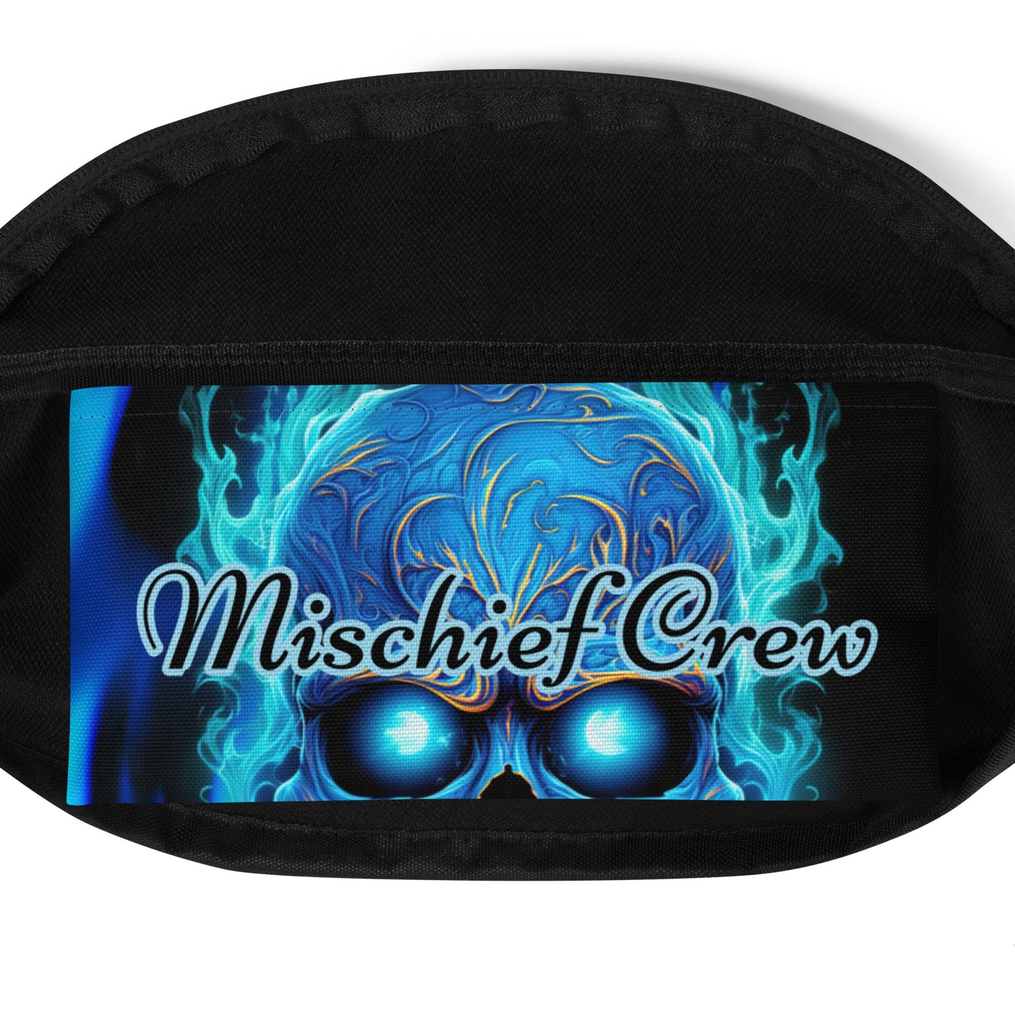 Fanny Pack – Blue Skull with Blue Flame background