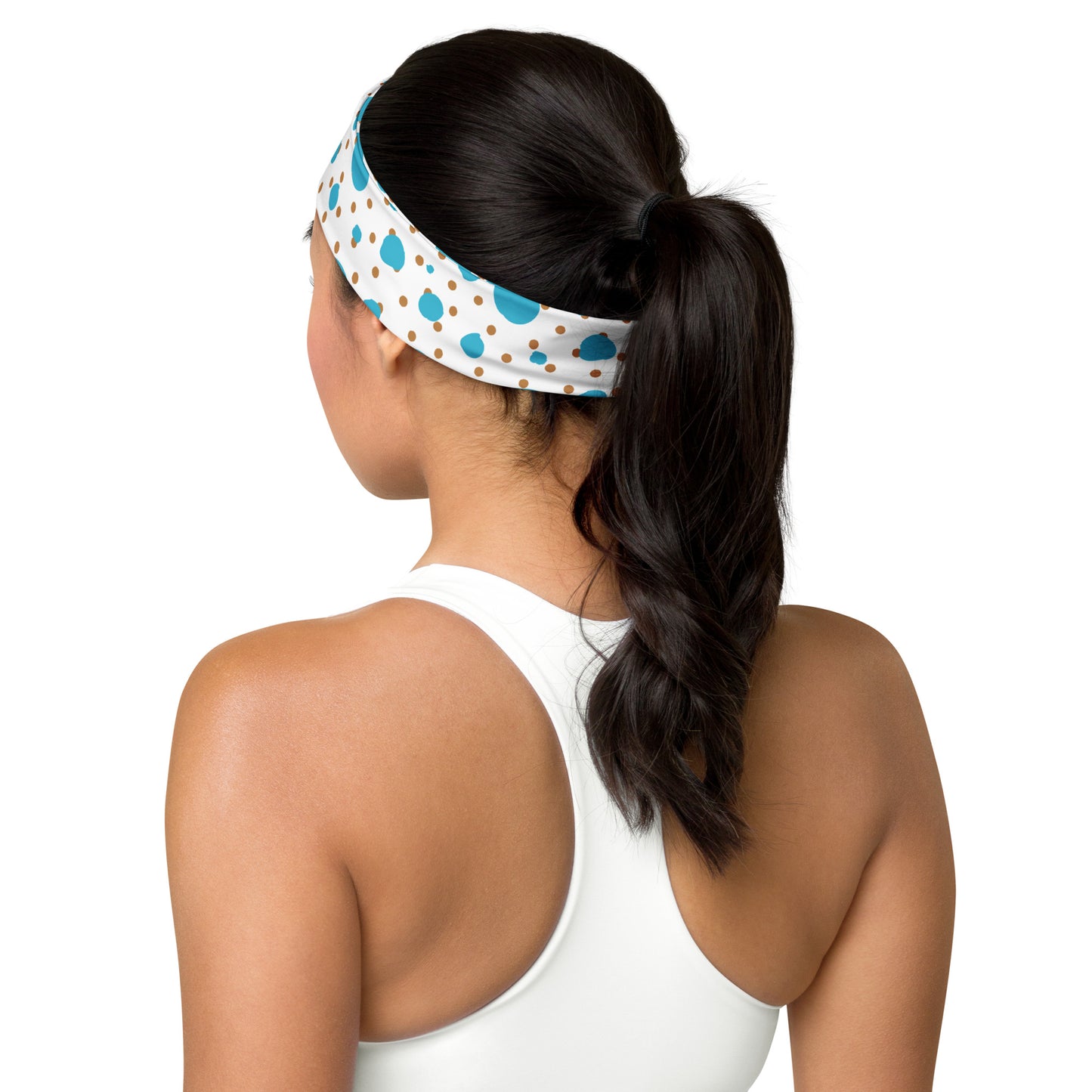 Headband - Brown and Blue Polka Dots