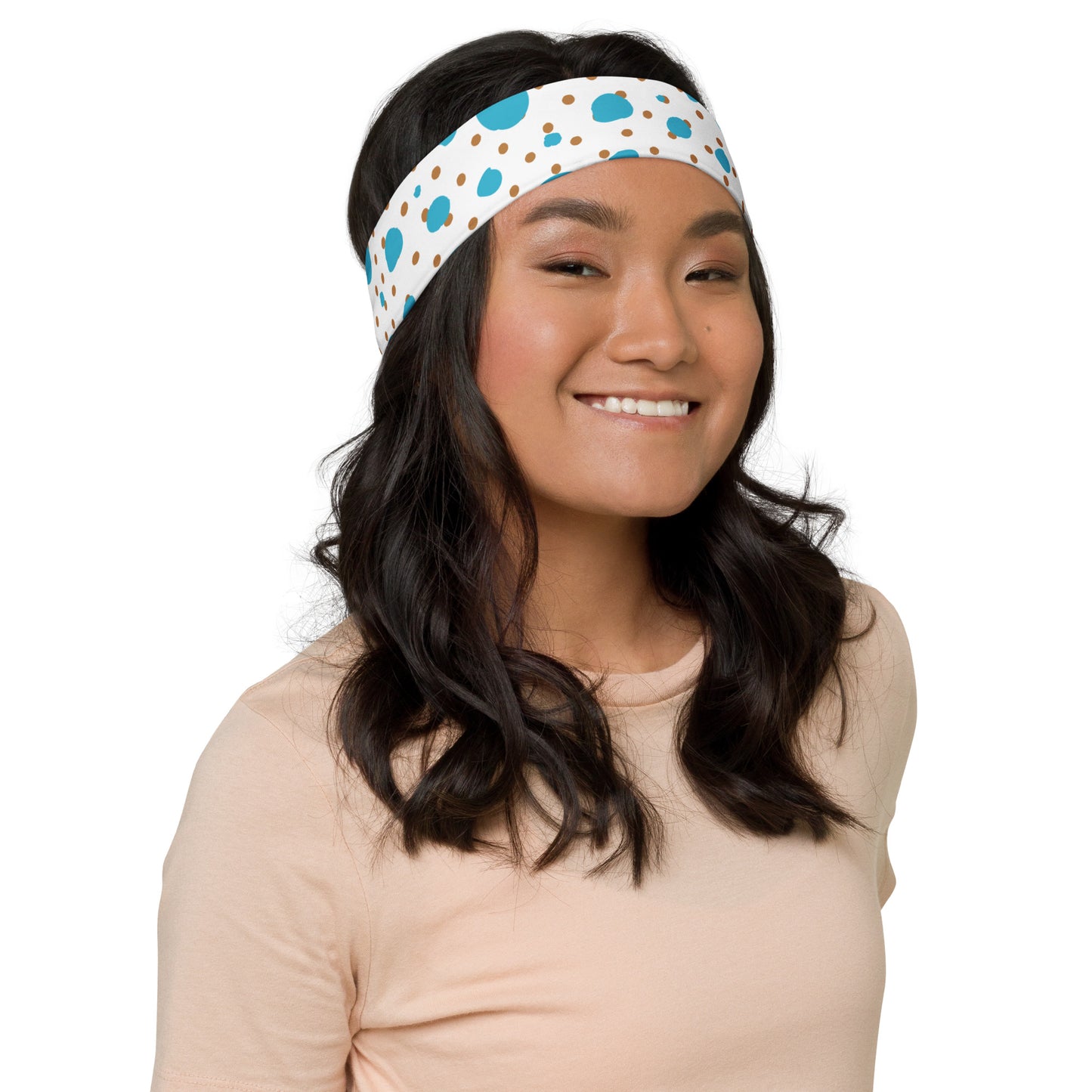 Headband - Brown and Blue Polka Dots