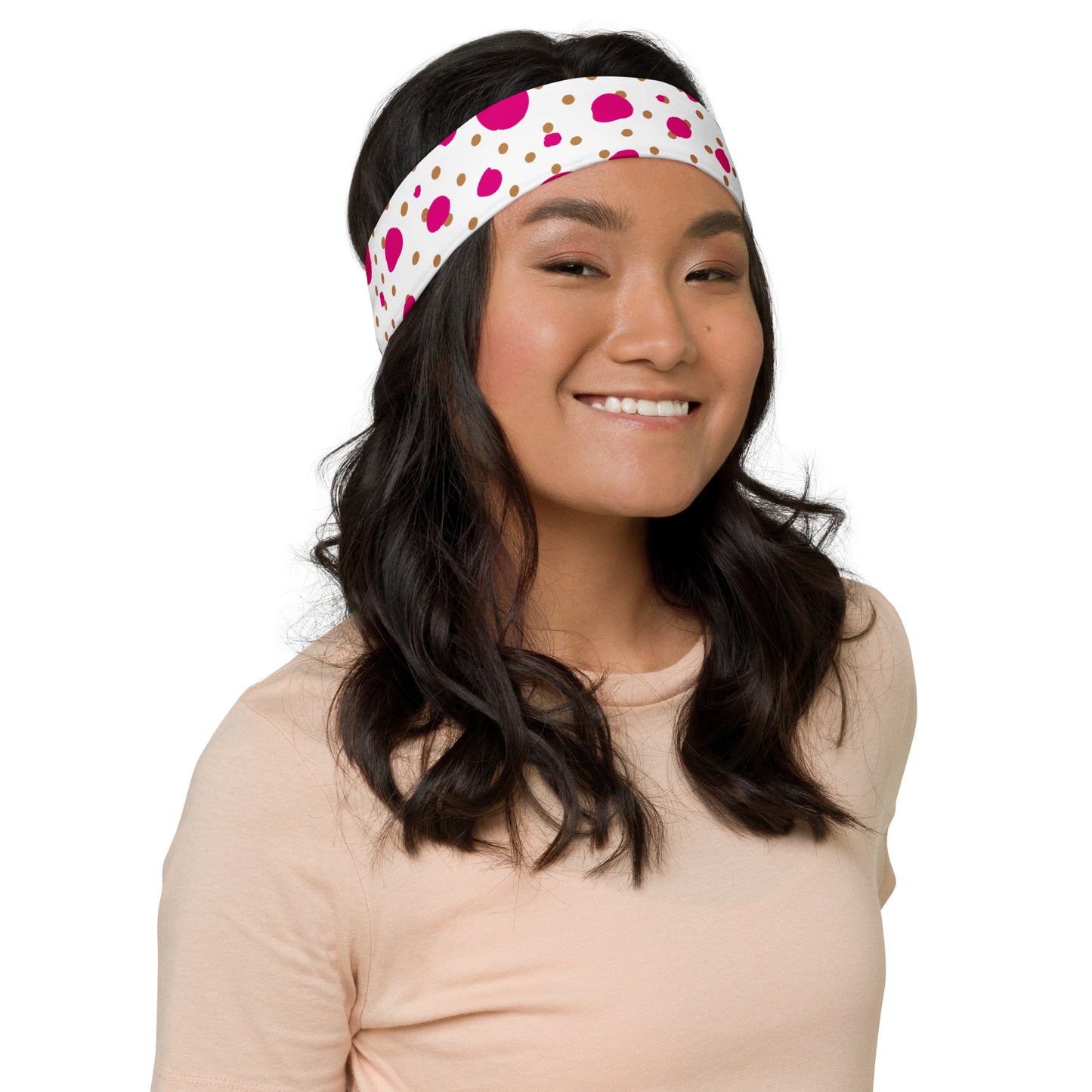 Headband - Brown and Pink Polka Dots