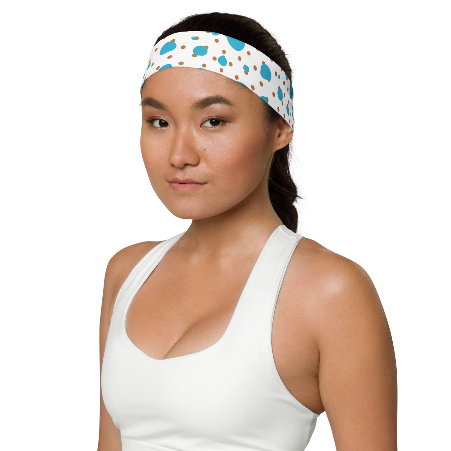 Headband - Brown and Blue Polka Dots