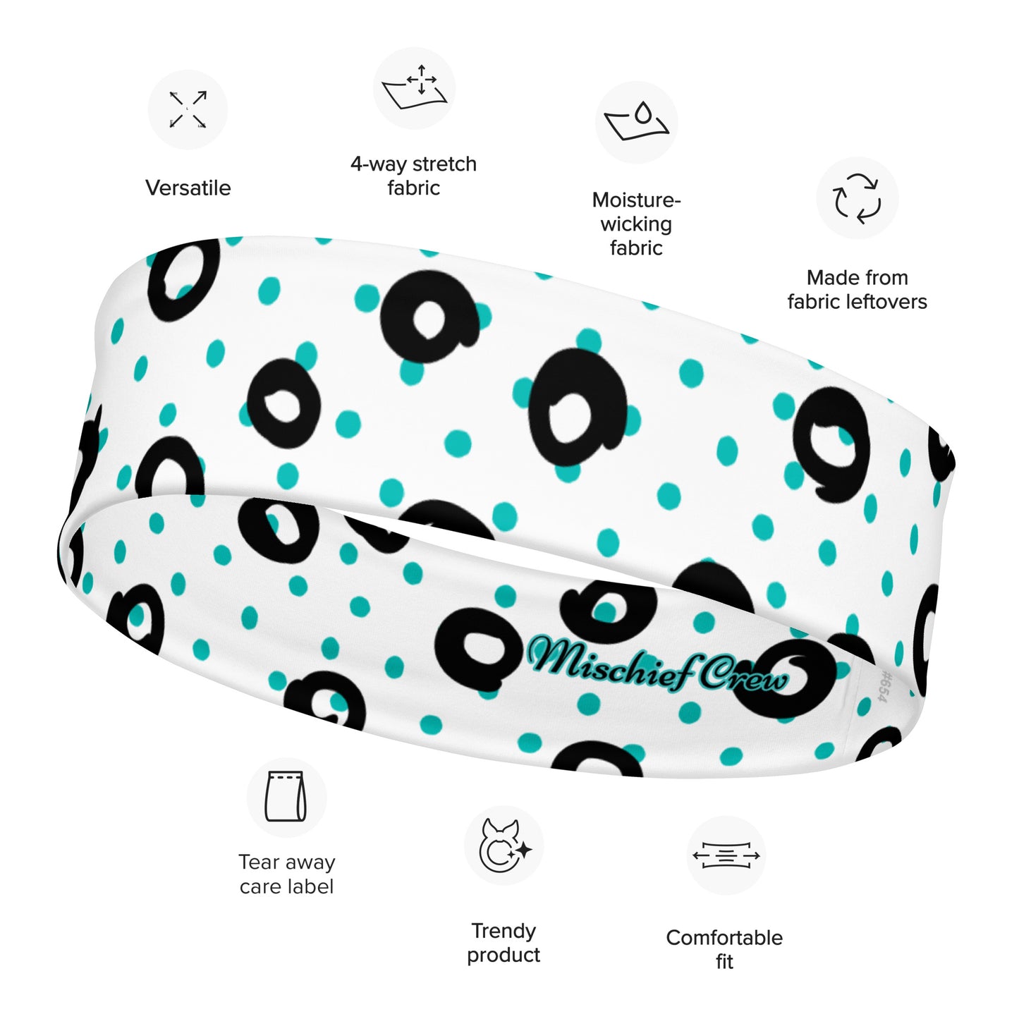 Headband - Black Circle and Teal Polka Dots