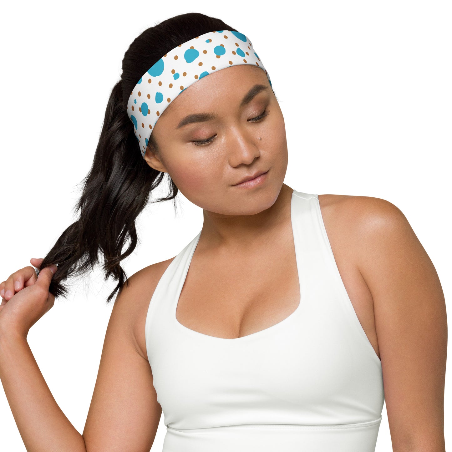 Headband - Brown and Blue Polka Dots