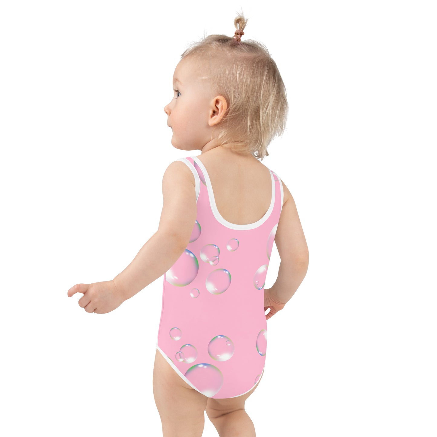 Toddler Swimsuit - Panda Baby with a Balloon in a Frog Suit Pink Color