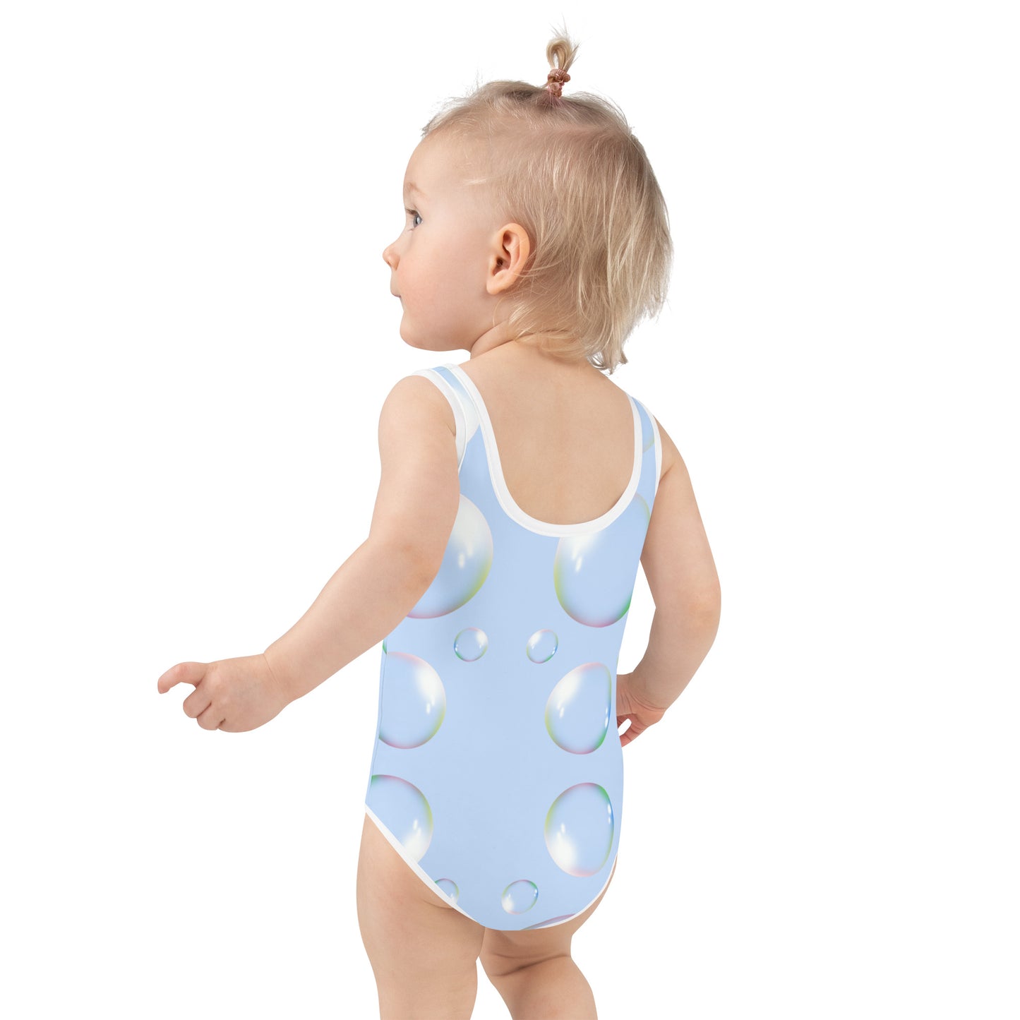 Toddler Swimsuit - Panda Baby with a Balloon in a Frog Suit Hawkes Light Blue