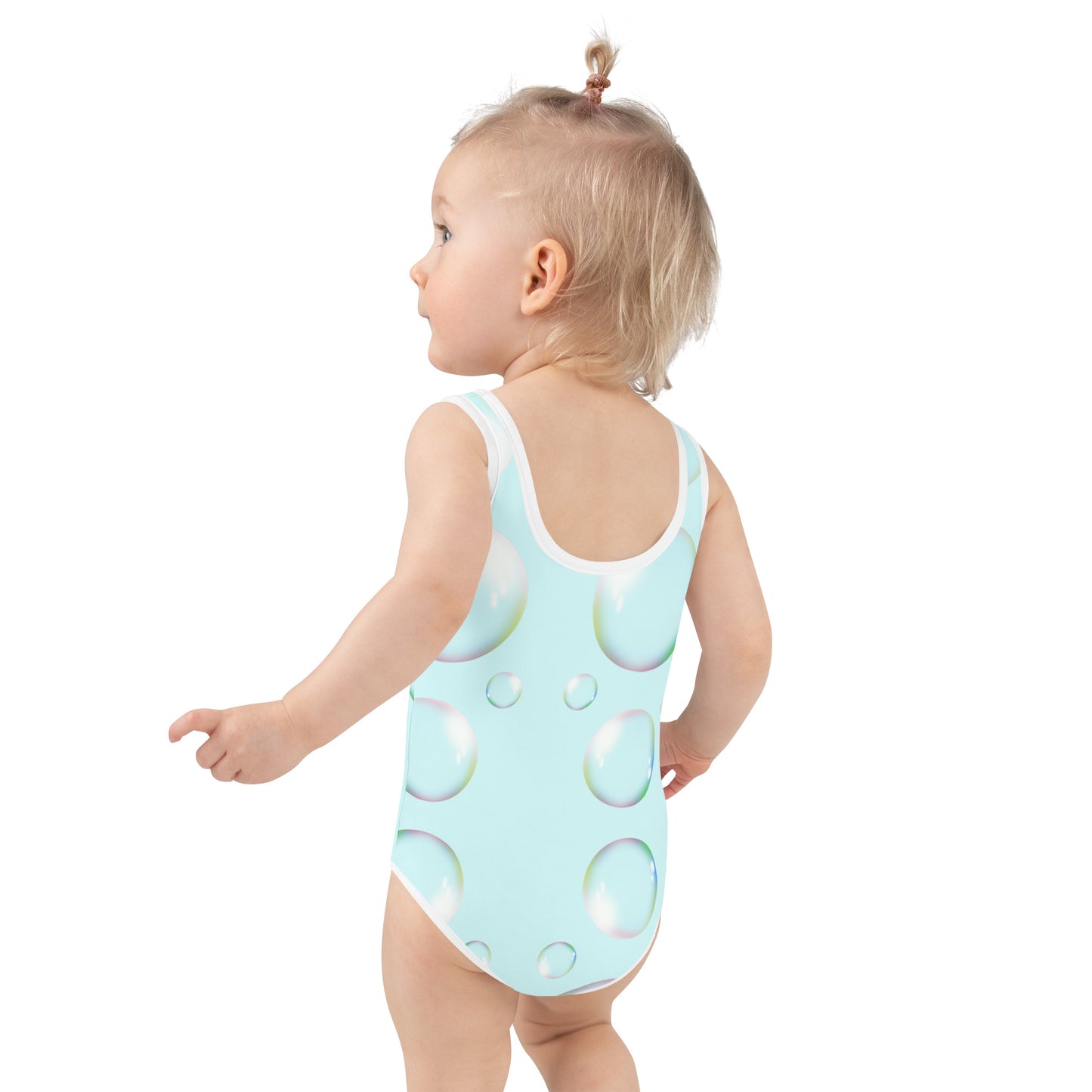 Toddler Swimsuit - Panda Baby with a Balloon in a Frog Suit Light Cyan