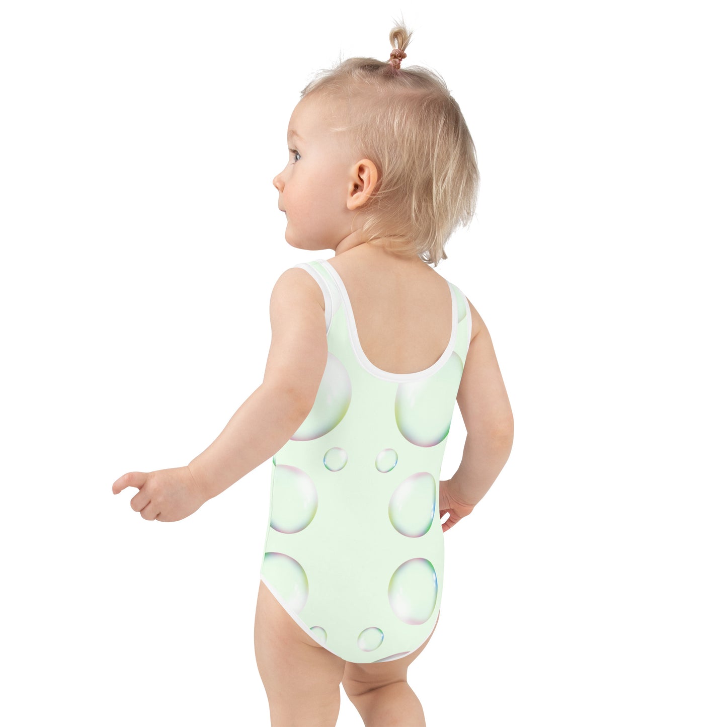 Toddler Swimsuit - Panda Baby with a Balloon in a Frog Suit Honeydew