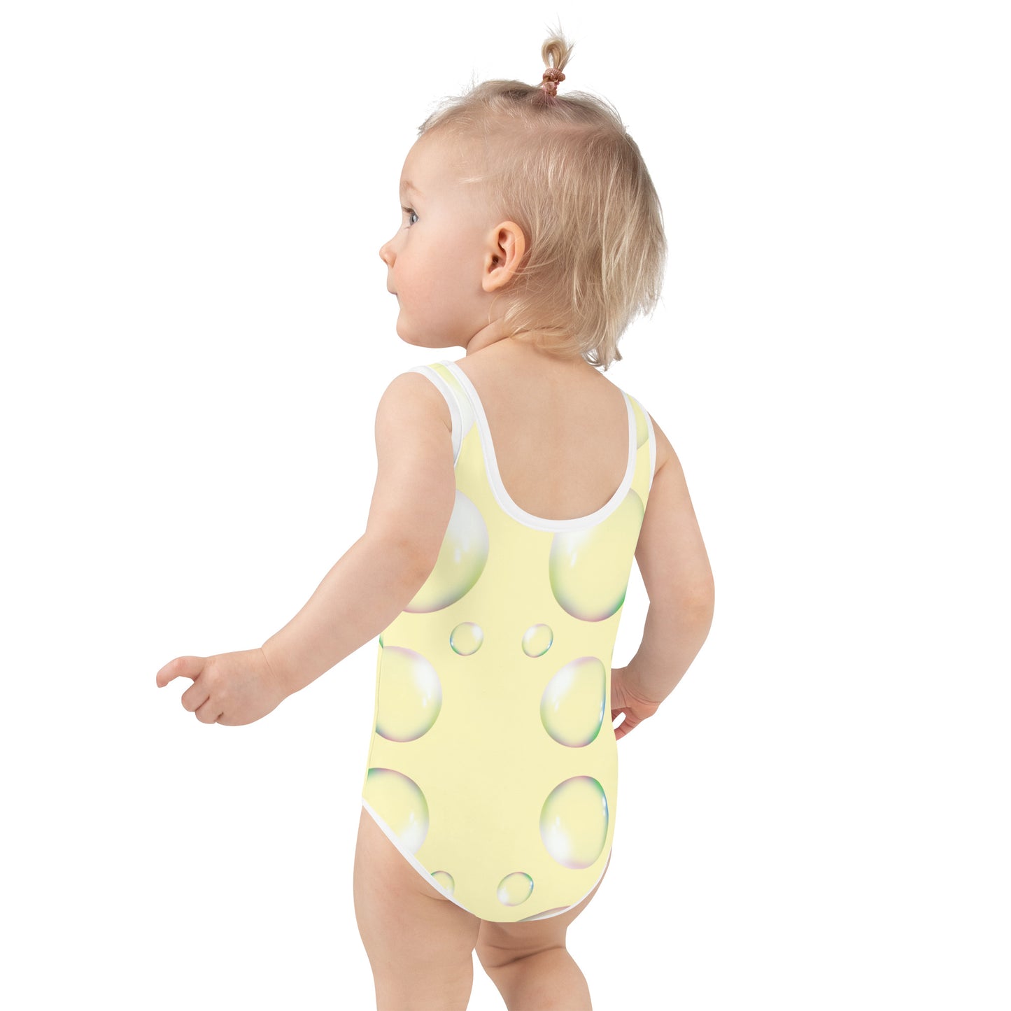 Toddler Swimsuit - Panda Baby with a Balloon in a Frog Suit Yellow