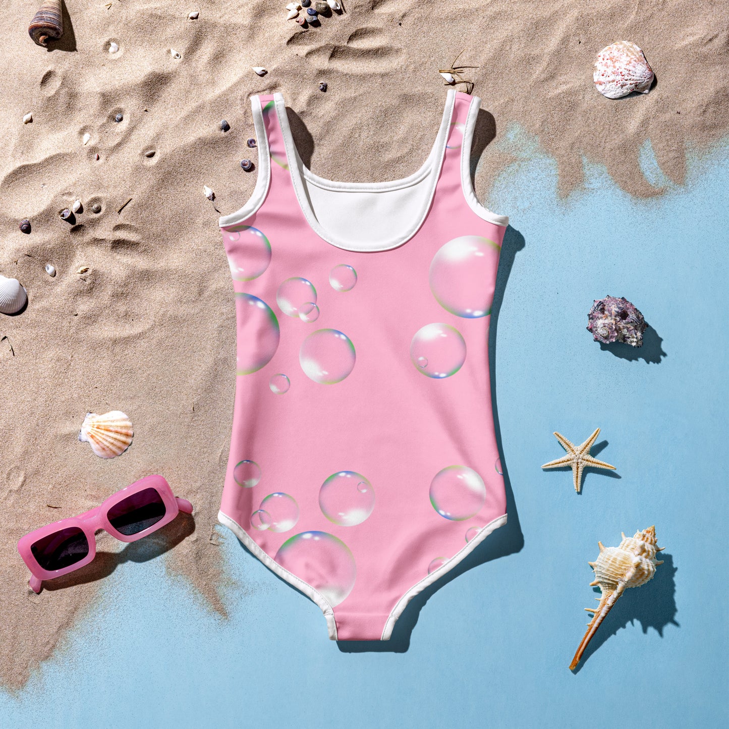 Toddler Swimsuit - Panda Baby 2 with a Balloon in a Frog Suit Pink Color