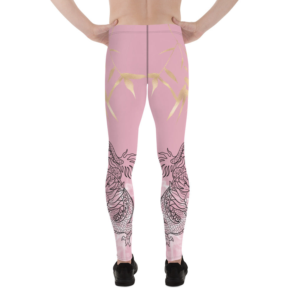 Men's Leggings - Dragon with White Smoke and Melanie color with Gold Bamboo Leaf