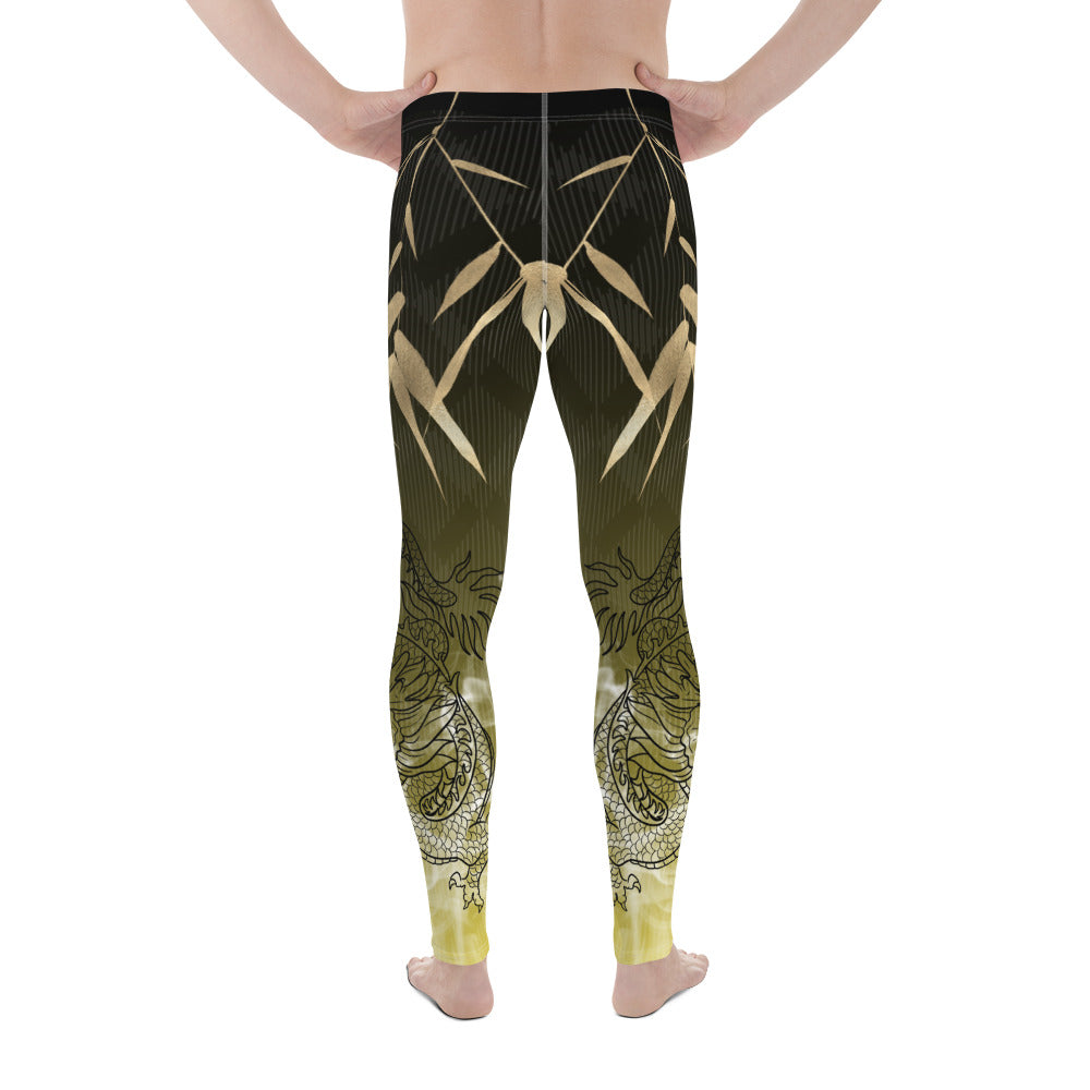 Men's Leggings - Dragon, White Smoke, Gold Leaf, Gradient 2 Background