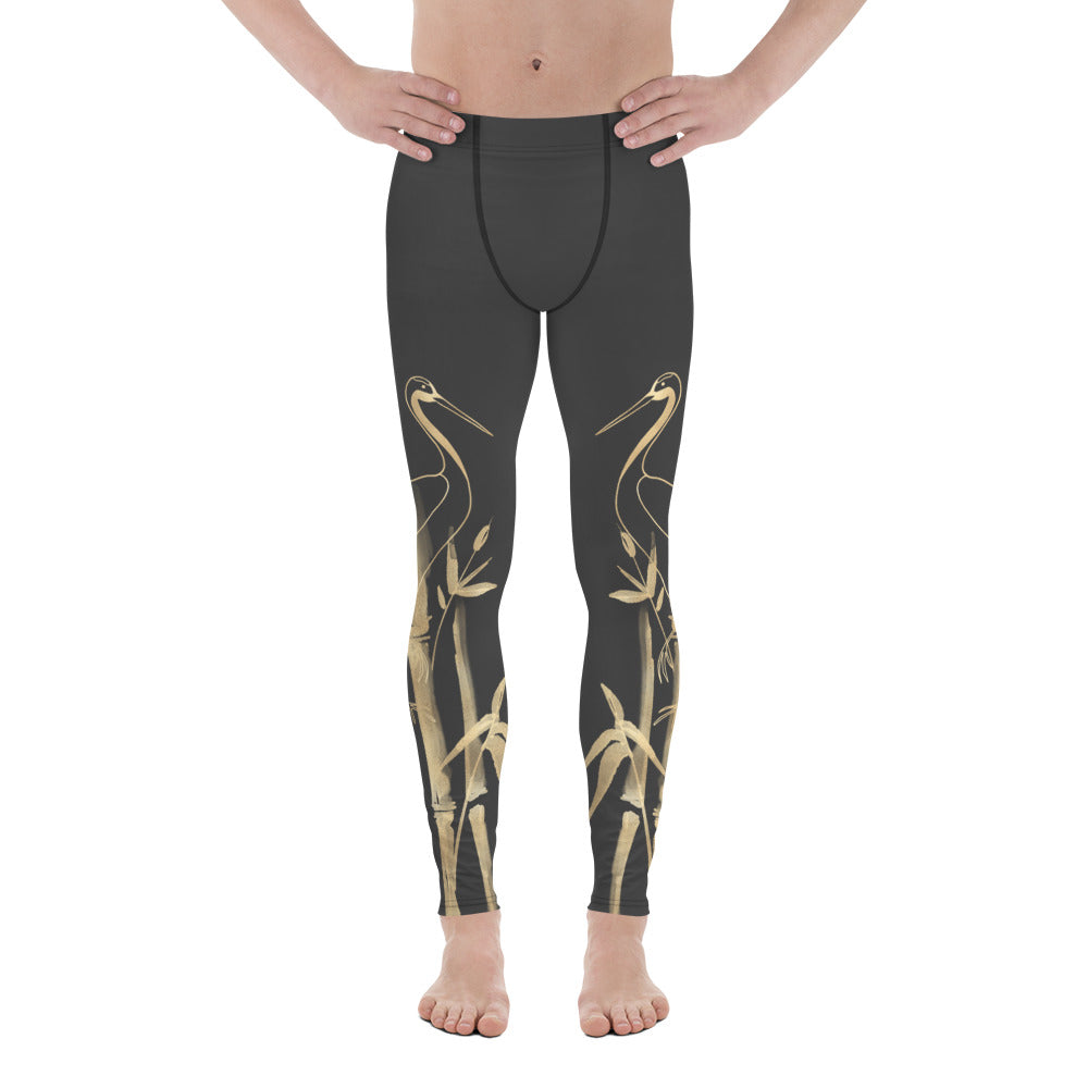 Men's Leggings – Gold Grane, Gold Bamboo Leaf, Eclipse Dark Gray background