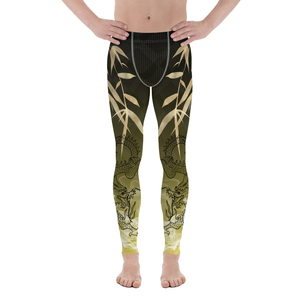 Men's Leggings - Dragon, White Smoke, Gold Leaf, Gradient 2 Background