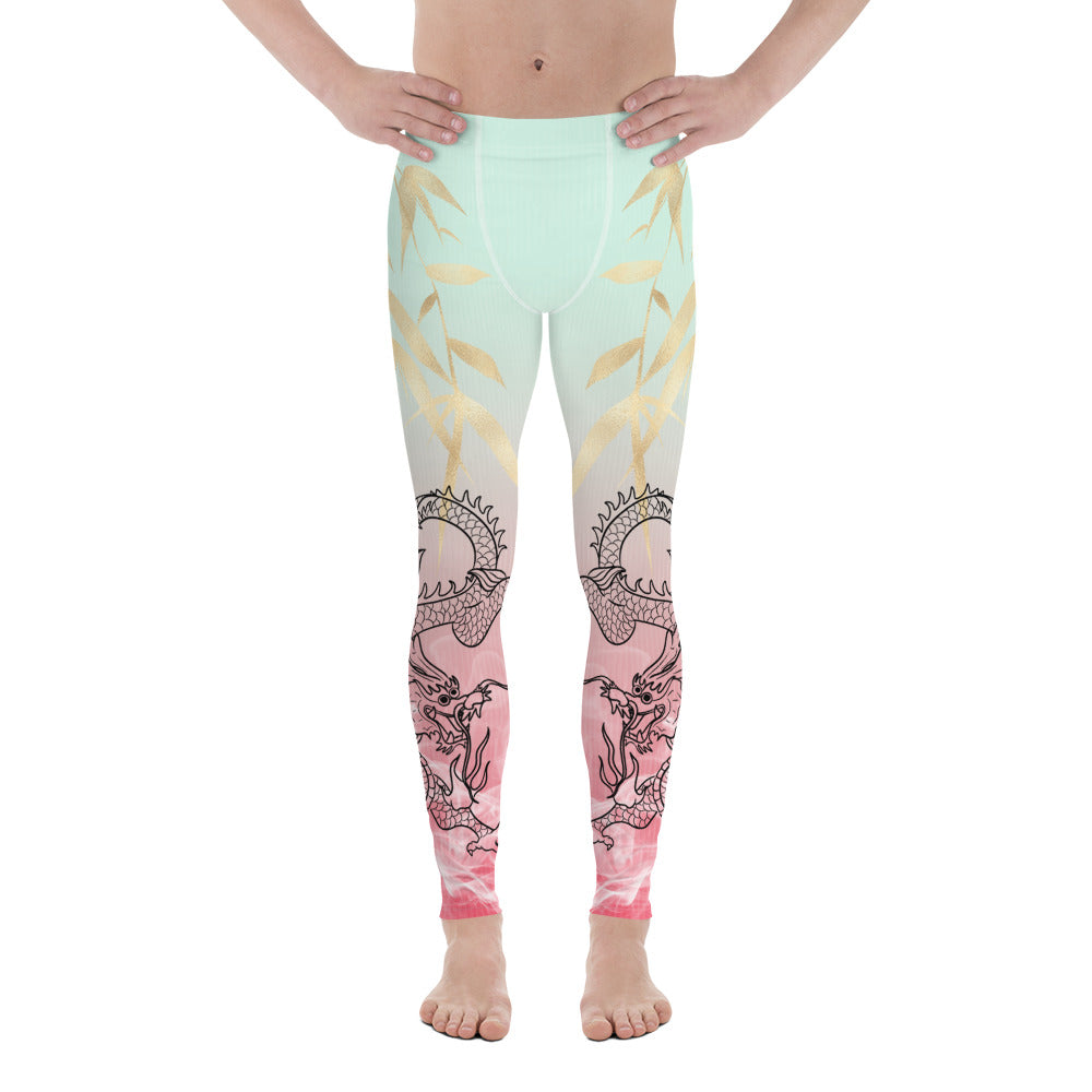 Men's Leggings - Dragon, White Smoke, Gold Leaf, Gradient 3 Background