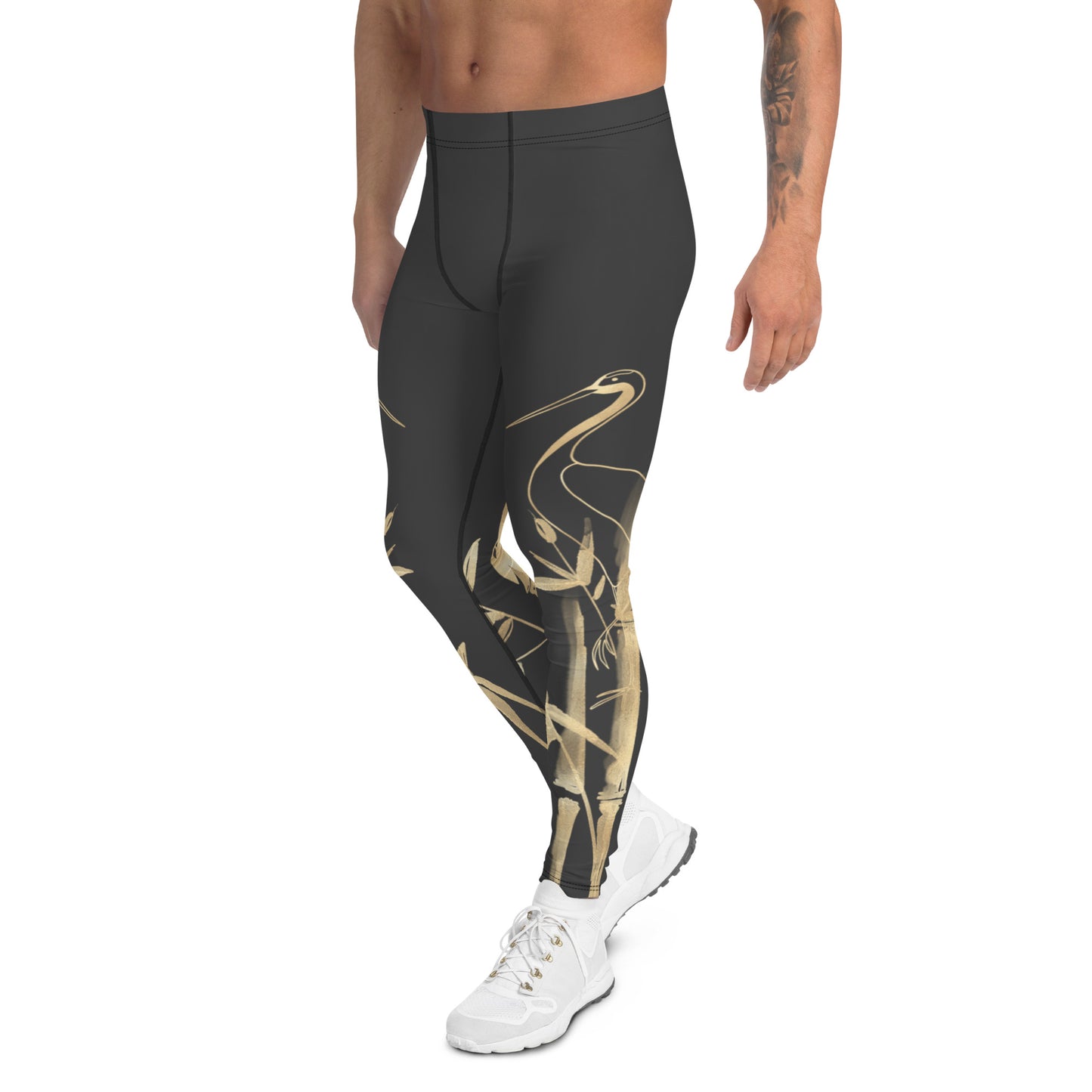 Men's Leggings – Gold Grane, Gold Bamboo Leaf, Eclipse Dark Gray background