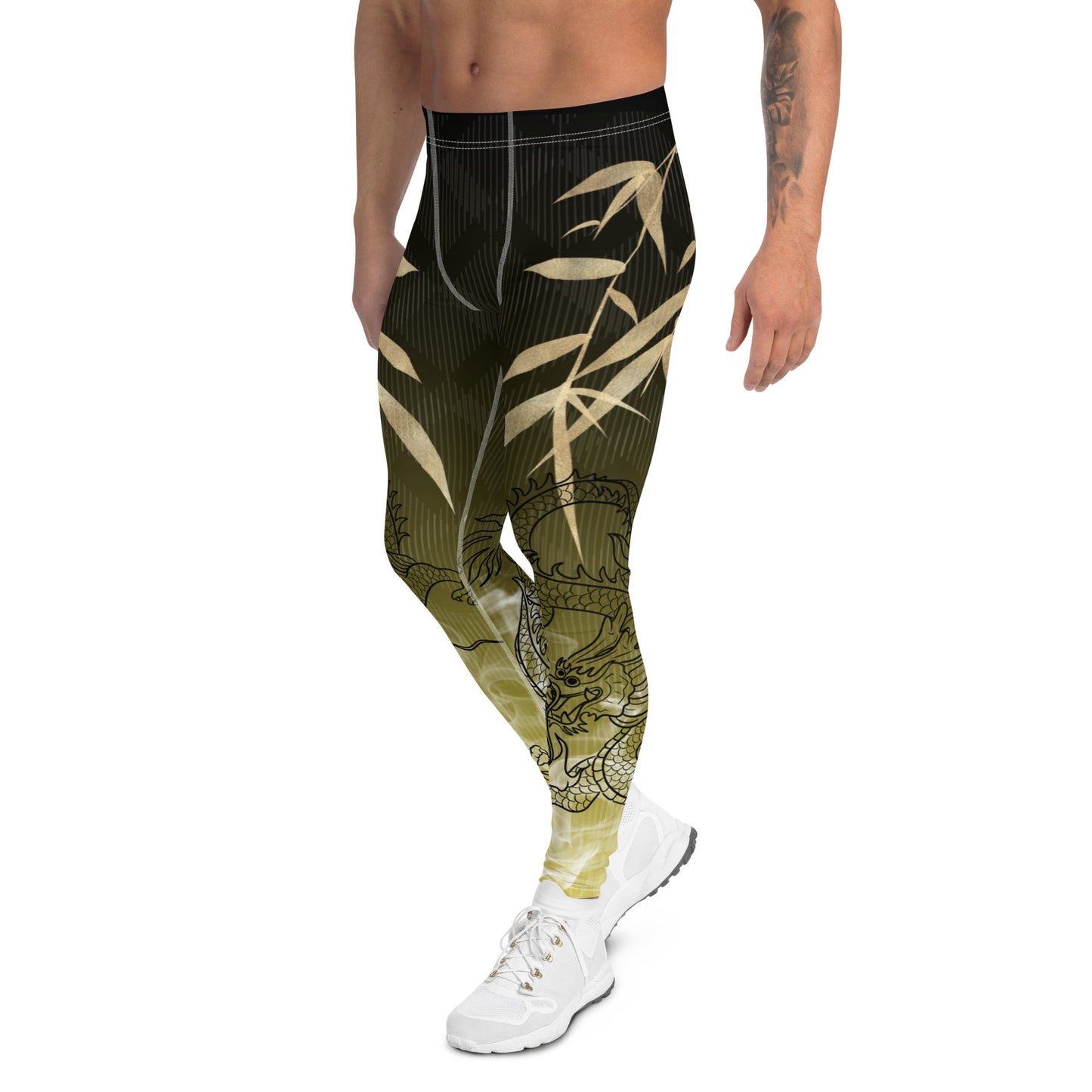 Men's Leggings - Dragon, White Smoke, Gold Leaf, Gradient 2 Background