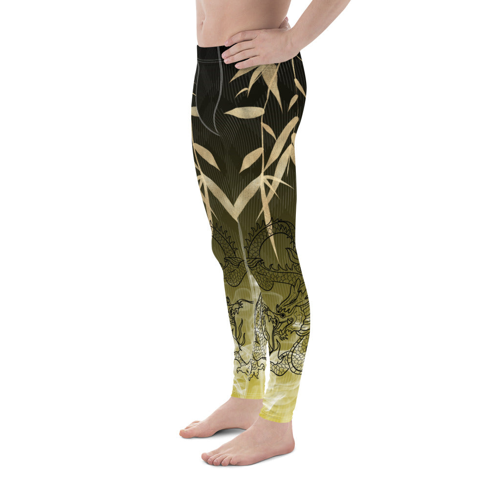 Men's Leggings - Dragon, White Smoke, Gold Leaf, Gradient 2 Background