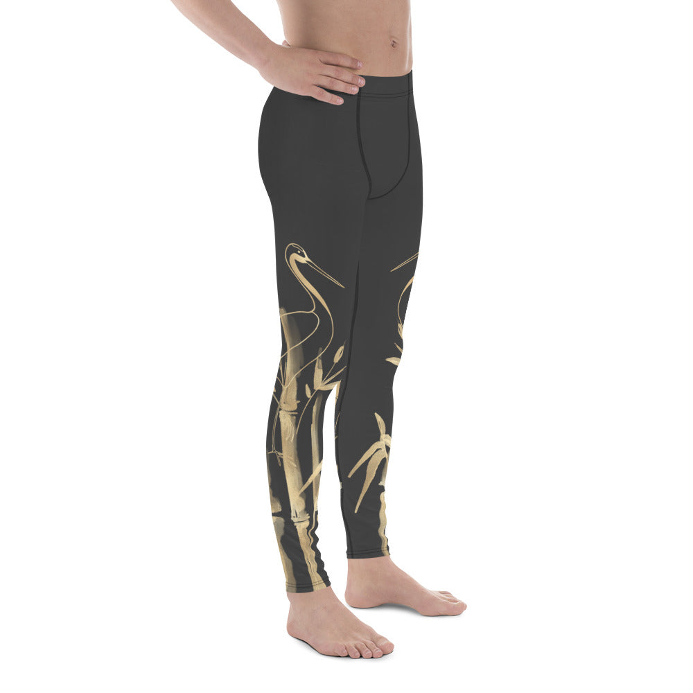 Men's Leggings – Gold Grane, Gold Bamboo Leaf, Eclipse Dark Gray background