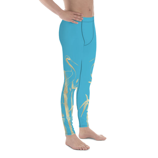 Men's Leggings – Gold Grane, Gold Bamboo Leaf, Summer Sky Blue background