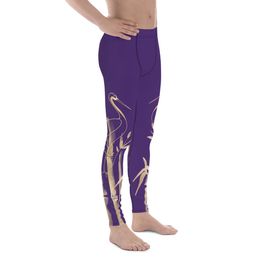 Men's Leggings – Gold Grane, Gold Bamboo Leaf, Purple background