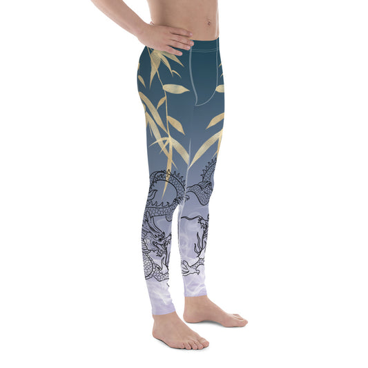 Men's Leggings - Dragon, White Smoke, Gold Leaf, Gradient 1 Background