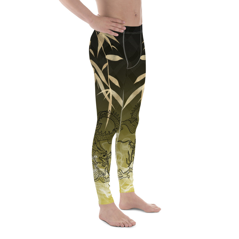 Men's Leggings - Dragon, White Smoke, Gold Leaf, Gradient 2 Background