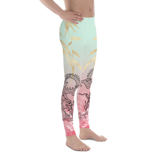 Men's Leggings - Dragon, White Smoke, Gold Leaf, Gradient 3 Background