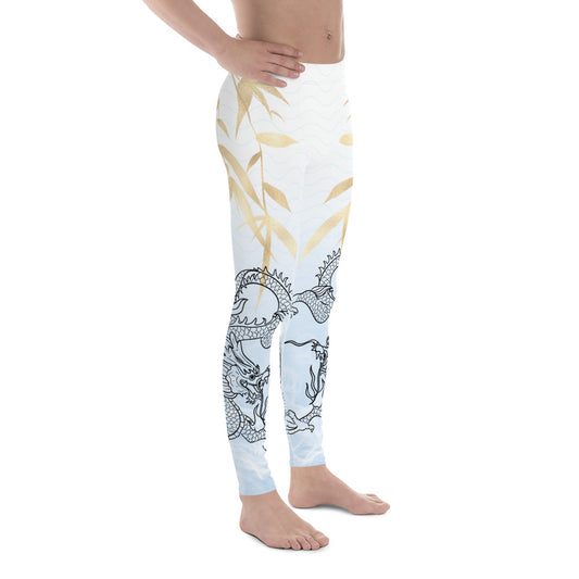 Men's Leggings - Dragon, White Smoke, Gold Leaf, Gradient 4 Background