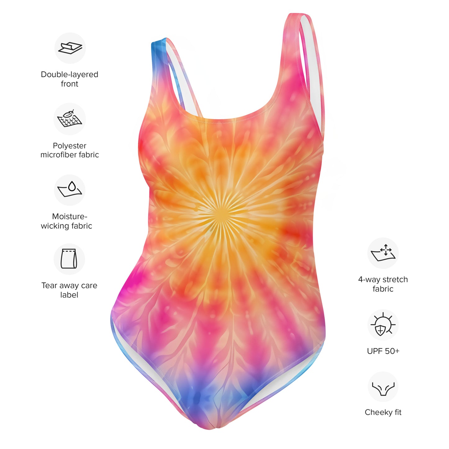 One-Piece Swimsuit - Yellow Star with Pink and Blue Tie Dye