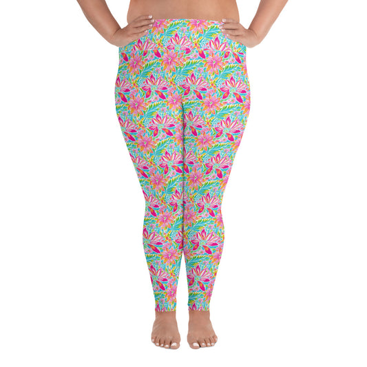 Print Plus Size Leggings - Tropical 2